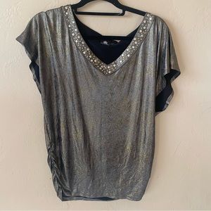 Rock & Republic R&R gold embellished top ruched side medium